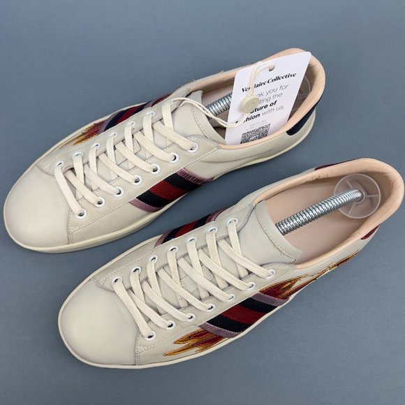 GUCCI Web Ace Fire sneaker beige leather phyton heel 7 G or 7.5 US 41 EUR 440724 - Picture 3 of 14